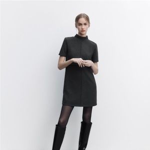 ZARA MOCK NECK SEAMED SWEATER MINI DRESS